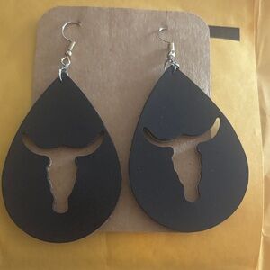Black Teardrop Longhorns/steer bull Earrings Handmade